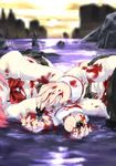  akemi_homura black_hair blood cuts grief_seed head_out_of_frame highres injury kaname_madoka lying mahou_shoujo_madoka_magica mitakihara_school_uniform multiple_girls no_legwear on_side pink_hair school_uniform shizuoka_(bl09) soul_gem spoilers tears thighhighs water 