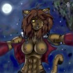  abs aramet breasts chest_tuft domination feline female female_domination kate moon oekaki one_eye_closed outside pinned pinning pov solo tiger wink 