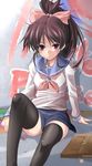  bad_id bad_pixiv_id highres original paintbrush ponytail school_uniform sitting solo thighhighs yamane_akira zettai_ryouiki 