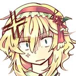  alice_margatroid anger_vein angry blonde_hair face flower green_eyes hair_flower hair_ornament hairband lowres rl shaded_face short_hair solo touhou 
