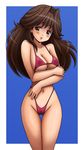  bikini breasts brown_eyes brown_hair cleavage highleg highleg_bikini highleg_swimsuit kawai_iyona long_hair magical_taruruuto-kun medium_breasts solo swimsuit thigh_gap tsumitani_daisuke 