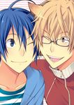  ahoge animal_ears artist_request bakuman blonde_hair blue_eyes blue_hair brown_eyes cat_ears glasses mashiro_moritaka multiple_boys one_eye_closed open_mouth short_hair smile takagi_akito upper_body 