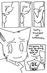 bittersweet_candy_bowl black_and_white bow comic crying dialog disaster_dominoes english_text eye_contact female lucy lucy_(bcb) male mike mike_(bcb) monochrome plain_background sketch smile taeshi_(artist) tears text white_background 