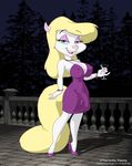  2009 animaniacs blonde_hair breasts bulge clothing doug_winger dress green_eyes hair herm intersex minerva_mink mink solo tail trap 