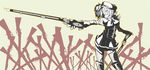  bad_id bad_pixiv_id belu_(zazaroro) crazy cross drill_hair field_of_blades fingerless_gloves gloves grin gun hat highres magical_girl magical_musket mahou_shoujo_madoka_magica planted_weapon rifle skirt smile solo thighhighs tomoe_mami twin_drills twintails weapon 