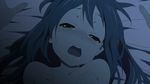  1girl bed_sheet blush crying crying_with_eyes_open dark drooling errant face hetero implied_sex k-on! looking_at_viewer lying messy_hair nakano_azusa night nude on_back open_mouth pov round_teeth saliva tears teeth torogao 