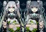  asababa_kure cellphone doll doll_hug gothic_lolita grey_hair hair_ribbon iphone iphone-tan lolita_fashion long_hair multiple_girls original phone ribbon scissors silver_hair smartphone smile twintails yandere 