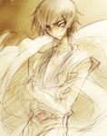  c_(rahit) code_geass crossed_arms lelouch_lamperouge male_focus monochrome sketch solo 