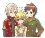  bad_deviantart_id bad_id blonde_hair blue_eyes brown_eyes brown_hair clain dias fractale gloves jacket michirusenpai multiple_boys red_eyes sunda_granite turtleneck white_hair 