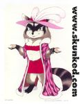  clothed clothing feather female hat james_m_hardiman looking_at_viewer mammal melody plain_background raccoon shrug skimpy solo standing white_background 