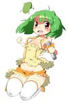  ahoge brown_eyes comcom fang green_hair groin macross macross_frontier no_panties panties ranka_lee short_hair solo thighhighs underwear white_panties 