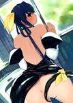  against_glass anus ass backless_dress backless_outfit bad_id bad_pixiv_id blue_hair bottomless dizzy dress guilty_gear hair_ribbon highres kaqo leaning_forward red_eyes ribbon solo 