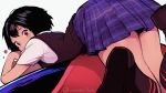  black_hair brown_eyes katsuoboshi kneehighs marvel_comics peni_parker seifuku short_hair signed skirt 