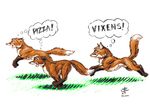  1989 canine chase female feral fox funny humour iisaw leaping lol looking_at_viewer male outside raised_tail sheath straight tail thought_bubble trio white_background 