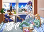  2girls bandages bed clannad company_connection crossover falling fujibayashi_ryou hospital_bed k3_(dolphin_brain) key_(company) little_busters! motion_blur multiple_girls natsume_kyousuke nurse pajamas tokido_saya 