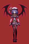  alternate_costume bad_id bad_pixiv_id bat_wings gloves hat highres kansou_samehada light_smile lips purple_hair red_eyes remilia_scarlet short_hair simple_background solo standing tattoo toes touhou wings wristband 