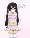  black_hair blush bondage bra brown_eyes gag gagged jam_orbital k-on! long_hair mouth_taped nakano_azusa panties sock tape tape_bondage tapegag underwear 