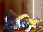  blue_hair blush canine crossover digimon duo female fox gloves hair krystal lesbian mammal nintendo nipples nude paws pussy redemption3445 renamon sex_toy short_hair star_fox video_games 