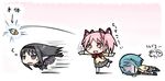  akemi_homura baragon chibi chibi_inset crossover hidamari_sketch kaname_madoka long_hair mahou_shoujo_madoka_magica miki_sayaka mitakihara_school_uniform multiple_girls pantyhose school_uniform soul_gem speed_lines spoilers throwing translated yuno 