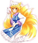  animal_ears bad_id bad_pixiv_id blonde_hair fox_ears fox_mask fox_tail fujishiro_emyu hat mask multiple_tails short_hair solo tail touhou yakumo_ran yellow_eyes 