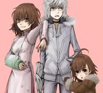  2girls accelerator ahoge albino bad_id bad_pixiv_id brown_hair choker crutch fur_collar jacket last_order misaka_worst multiple_girls short_hair side_slit to_aru_majutsu_no_index white_hair yoriko_(shiyo) 