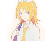  blonde_hair blue_eyes bow colored_eyelashes drawr face hair_ornament hairclip headband kagamine_rin looking_at_viewer necktie smile solo teti upper_body vocaloid 