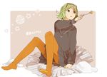  eyewear_on_head feet fork green_eyes green_hair gumi orange_legwear pantyhose short_hair solo tokiya_(aha_may) vocaloid yowamushi_mont-blanc_(vocaloid) 