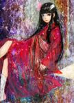  bandage_over_one_eye bandages black_eyes copyright_request japanese_clothes kimono long_hair pon solo 