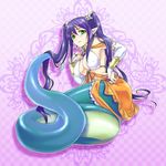  breasts detached_sleeves er green_eyes lamia lamia_hygieia large_breasts long_hair mamonomusume_to_no_seikatsu mamonomusume_to_no_seikatsu_~ramia_no_baai~ monster_girl pointy_ears purple_hair scales solo twintails 