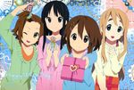  absurdres akiyama_mio alternate_hairstyle animage black_eyes black_hair blonde_hair blue_eyes brown_eyes brown_hair casual gift hair_ornament hairband hairclip highres hirasawa_yui holding holding_gift horiguchi_yukiko hug k-on! kotobuki_tsumugi long_hair multiple_girls non-web_source official_art one_eye_closed scan short_hair smile tainaka_ritsu takeda_akiyo tamine_ikuko toyozawa_aya very_long_hair white_day 