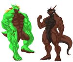  blue_eyes claws dragon fangs green_eyes grin horns looking_at_viewer male muscles nude presenting raikenji reptile scalie standing tail 