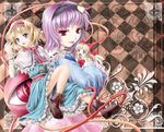  alice_margatroid blonde_hair blouse blue_eyes boots checkered checkered_background dress frills hairband heart komeiji_satori multiple_girls open_mouth pink_hair purple_eyes shanghai_doll short_hair shouting skirt third_eye tongue touhou yuki_shuuka 