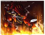  claws dokiestudioz fear fire gaping_maw glowing_eyes groudon human lava open_mouth pok&eacute;mon realistic size_difference 