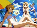  absurdres ahoge animal_ears arcueid_brunestud artoria_pendragon_(all) bandeau bare_shoulders barefoot beach beach_volleyball bikini blonde_hair braid breasts carnival_phantasm company_connection crossover day detexted fate/stay_night fate_(series) feet green_eyes highres illyasviel_von_einzbern leaning_forward long_hair medium_breasts melty_blood morita_kazuaki multiple_girls nekoarc nekoarc_bubbles official_art outdoors purple_hair red_eyes saber short_hair side-tie_bikini sion_eltnam_atlasia small_breasts smile soles swimsuit tail third-party_edit toes tsukihime white_hair 