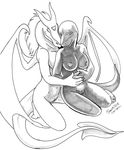  breasts cuddle cuddling dragon female lesbian mane nipples plain_background pussy scalie unknown_artist white_background wings 