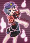  :d embellished_costume fang ghost grey_hair hat hitodama jiangshi kingin lace miyako_yoshika ofuda open_mouth outstretched_arms pale_skin polka_dot short_hair skirt smile solo star touhou zombie_pose 