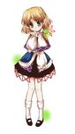  arm_warmers blonde_hair blush green_eyes hanisa mary_janes mizuhashi_parsee pigeon-toed pointy_ears scarf shoes short_hair solo standing touhou 