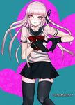  bad_id bad_pixiv_id black_legwear bow braid danganronpa danganronpa_1 gloves hair_ribbon heart heart_hands kakaaru kirigiri_kyouko purple_eyes purple_hair ribbon school_uniform serafuku single_braid skirt solo sweatdrop thighhighs zettai_ryouiki 