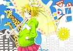  blonde_hair blue_eyes giraffe hair_ornament hair_ribbon hairclip hood hoodie kagamine_rin melancholic_(vocaloid) mtu_(orewamuzituda) ribbon short_hair skirt solo umbrella vocaloid 