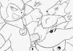  2001 blush canine digimon female fox gloves impmon line_art looking_at_viewer male penetration penis pussy pussy_juice renamon saliva sex straight tail unknown_artist 