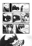  angry big_eyes black_and_white comic dragon english_text feral greyscale hiccup hiccup_(httyd) how_to_train_your_dragon human lando male mammal monochrome night_fury scalie shove text the_devil_you_know toothless wings 