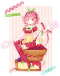  aruya_(flosrota) blueberry bow cake cheesecake food food_themed_clothes food_themed_hair_ornament fork frills fruit hair_bow hair_ornament heart highres original personification pink_legwear raspberry ribbon solo strawberry striped striped_legwear tart_(food) thighhighs vertical-striped_legwear vertical_stripes 