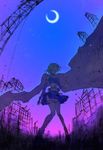  bare_shoulders blue_eyes blue_hair building cape crane crescent_moon gif365 gloves grief_seed magical_girl mahou_shoujo_madoka_magica miki_sayaka moon night short_hair solo spoilers star_(sky) tears thighhighs 