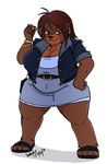  2010 bear belt bracelet breasts brown_hair chubby cleavage clothed clothing ear_piercing earring female fupa green_eyes hair jacket jewelry mammal overweight piercing sandals solo unknown_artist volkenfox 