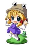  absurdres blonde_hair blue_eyes chibi faux_figurine frog hat highres moriya_suwako open_mouth shinjitsu solo thighhighs touhou white_legwear zettai_ryouiki 