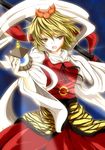  absurdres animal_print bishamonten's_pagoda black_hair blonde_hair blush highres multicolored_hair narokichi open_mouth short_hair solo tiger_print toramaru_shou touhou two-tone_hair yellow_eyes 