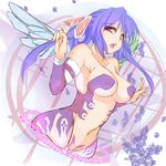  armpits asymmetrical_wings blue_hair bodypaint breasts dizzy efg face guilty_gear hair_ornament large_breasts lips navel open_mouth red_eyes solo twintails wings 