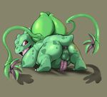  absurd_res all_fours anus balls bulbasaur butt cum drooling flora_fauna hi_res looking_back male narse nintendo penis pok&#233;mon pok&eacute;mon presenting red_eyes saliva scalie solo tail tentacles video_games 