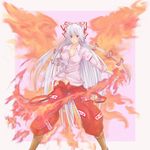  asuka_(ppppink8) fiery_wings fire fujiwara_no_mokou solo touhou wings 