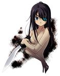  black_hair blue_eyes bomi copyright_request eyepatch knife kukri long_hair nude solo 